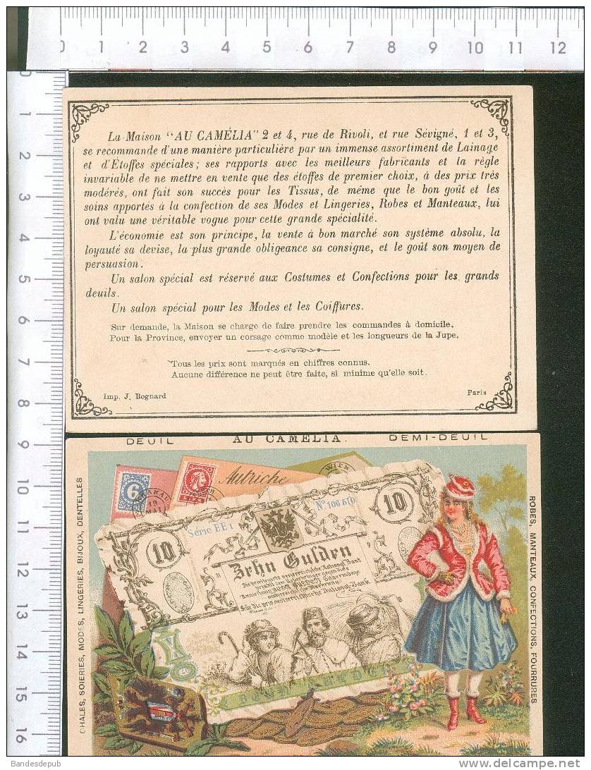 Paris Belle Chromo Dorée Bognard  Thème Philathélie Numismatique Billet  Femme Autriche - Other & Unclassified