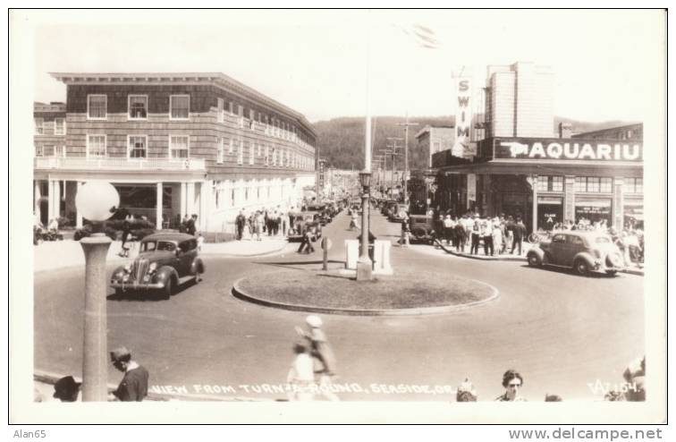 Turn-around Seaside Oregon, Aquarium Hotel Seaside On C1930s/40s Vintage Postcard - Other & Unclassified