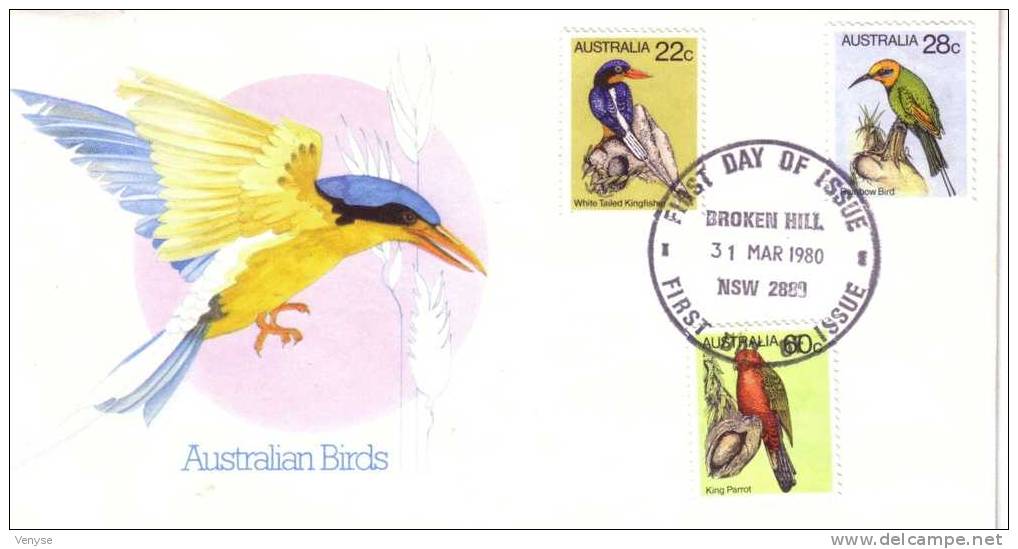 FDC AUSTRALIE KING PARROT Perroquet Royal, White Tailed Kingfisher 1980 - Perroquets & Tropicaux