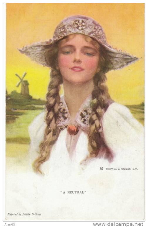 Philip Boileau Artist Signed Postcard, Series #752 'A Neutral', Dutch Beautiful Woman On 1910s Vintage Postcard - Boileau, Philip
