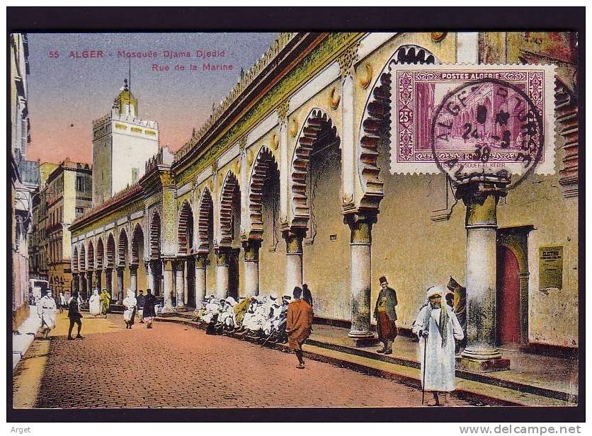 Carte Maximum ALGERIE N° Yvert  108 (Alger- Mosquée)  Obl 24.3.38 - Cartoline Maximum