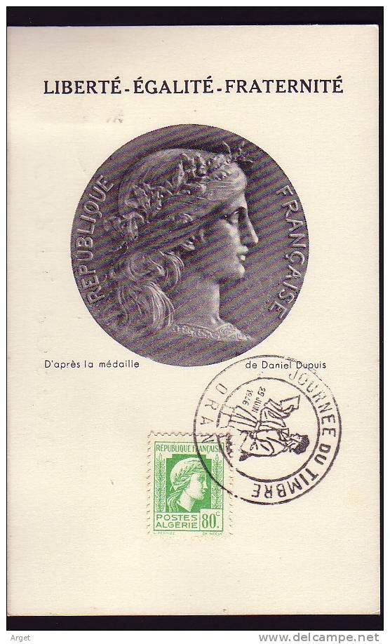 Carte-Maximum ALGERIE, N°Yvert 212 (Marianne) Obl Journée Du Timbre 1946 - Cartoline Maximum