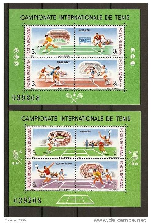 Romania 1988 /  Championships Of Tenis / Melbourne, Roland Garos, Wimbledon, Flushing Meadow / 2 Blocks - Unused Stamps