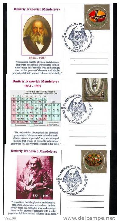 DMITRI.MENDELEYEV,Physics   ,Chemestry  3 Postcards Romania - Chemistry