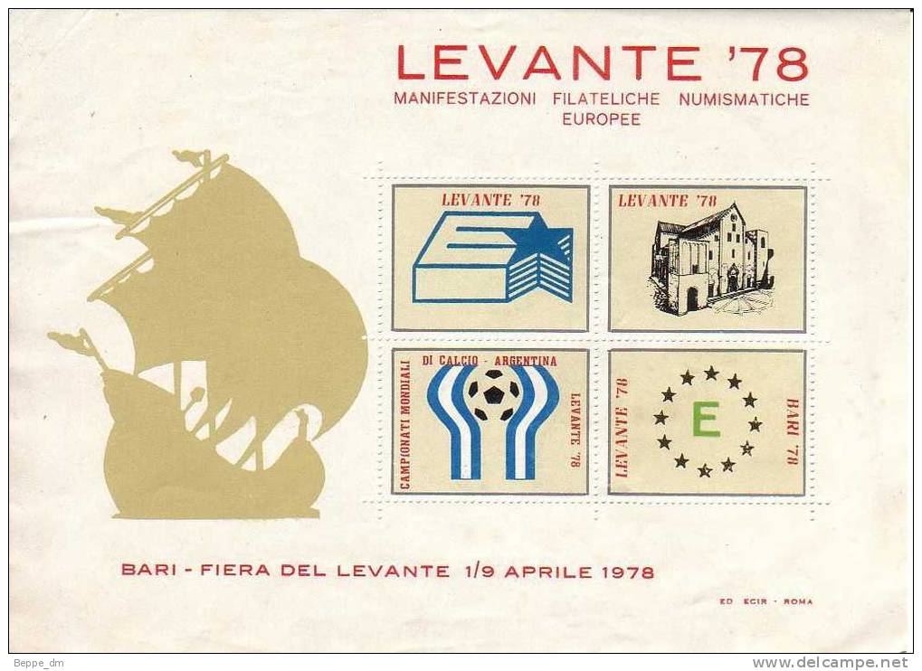 1978 - Manifestazioni Filateliche Numismatiche Europee LEVANTE 78 - Bari - Fiera Del Levante - Blocs-feuillets