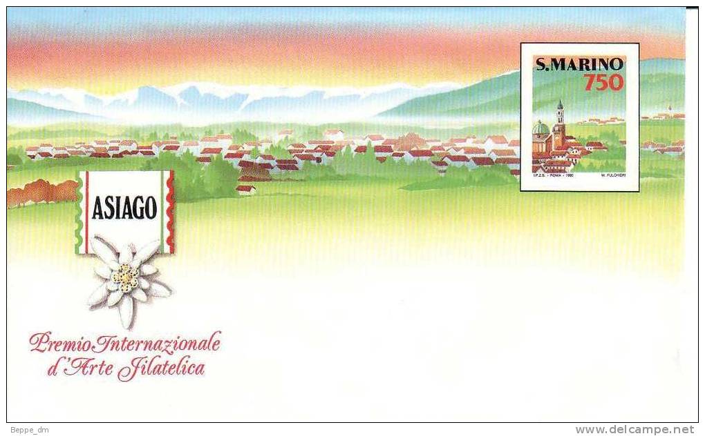 1990 - San Marino - Premio Internazionale D´Arte Filatelica ASIAGO - Busta Affrancata Nuova - Interi Postali