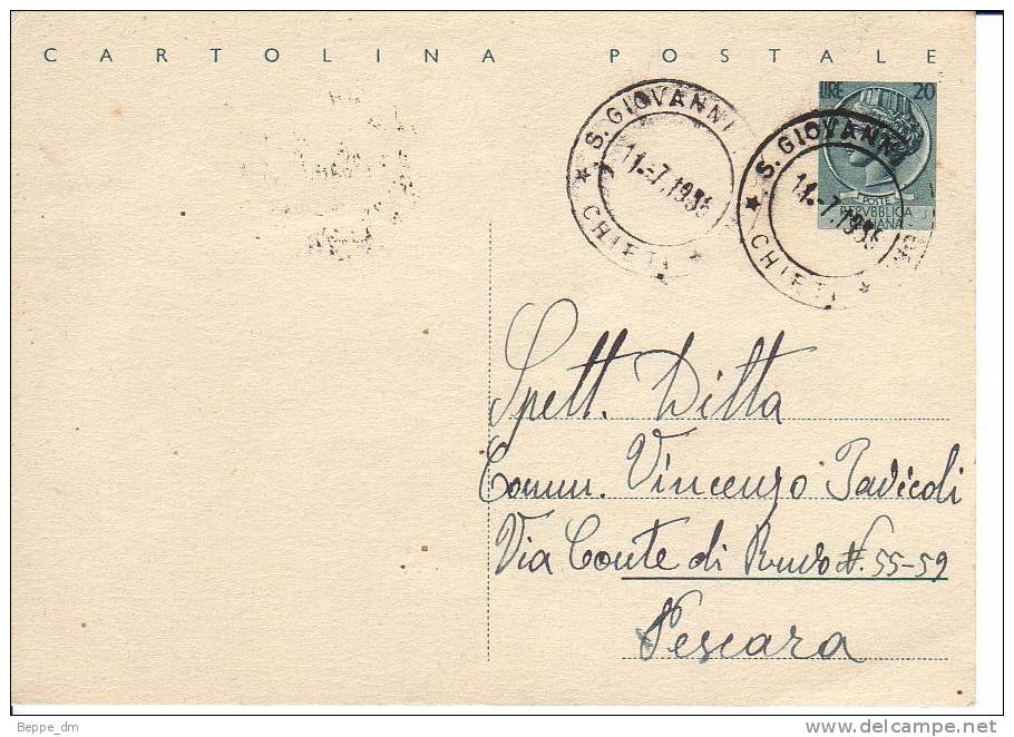 1955 - Cartolina Postale Viaggiata - Siracusana L.20 - Postwaardestukken