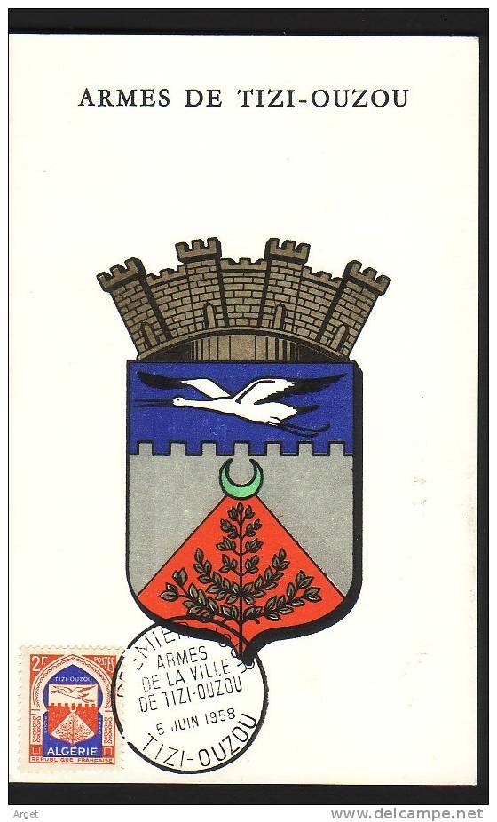 Carte-Maximum ALGERIE, N°Yvert 337A (Tizi-Ouzou) Obl1er Jour 1958 - Maximum Cards