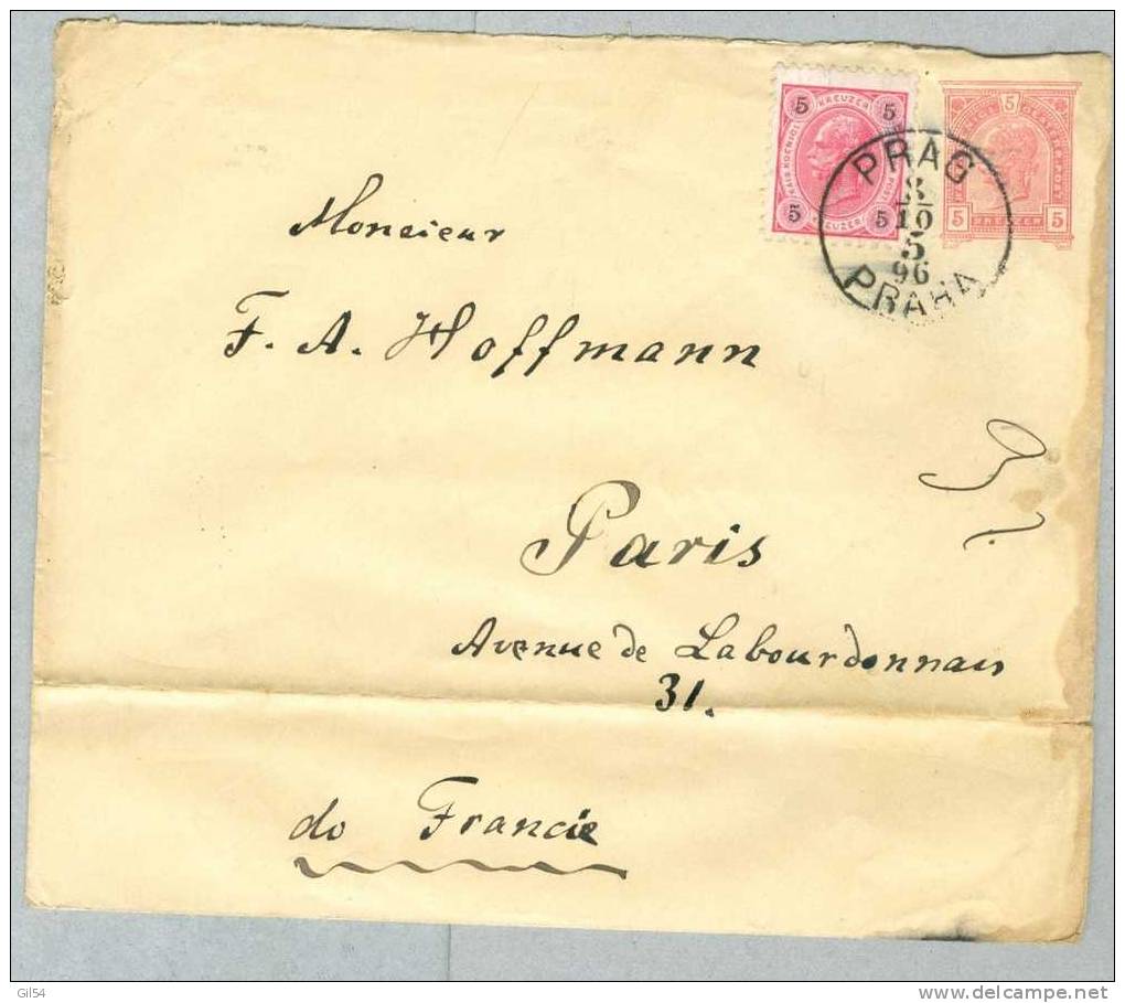 Entier Postal  5 Kreuser Avec Affranchissement  Timbre Autichien Oblitéré Prague En 1896 - LP158 - Autres & Non Classés