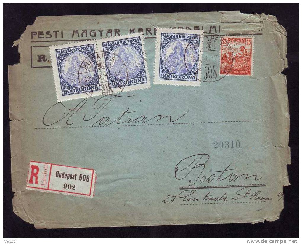 Hungary To USA Registred Cover,1923,inflation PERFINS  4 STAMPS . - Perfins