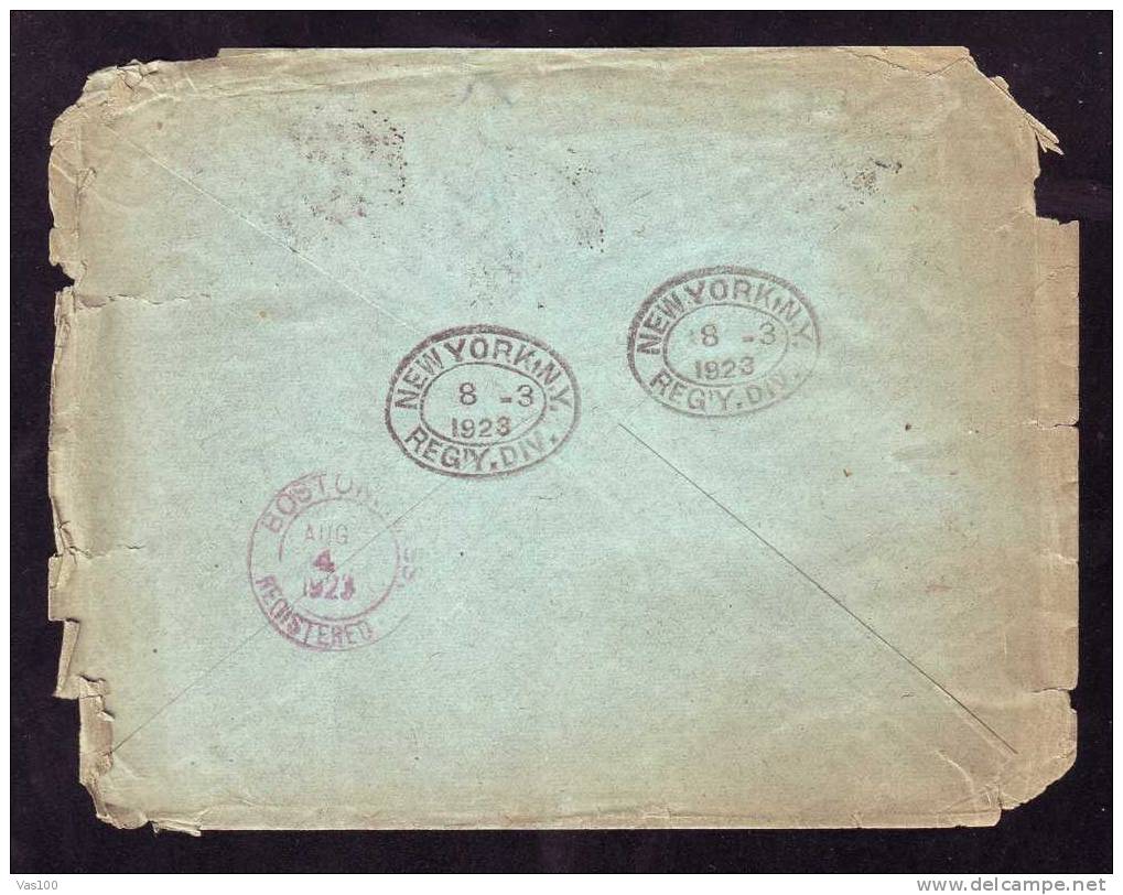 Hungary To USA Registred Cover,1923,inflation PERFINS  4 STAMPS . - Perforiert/Gezähnt