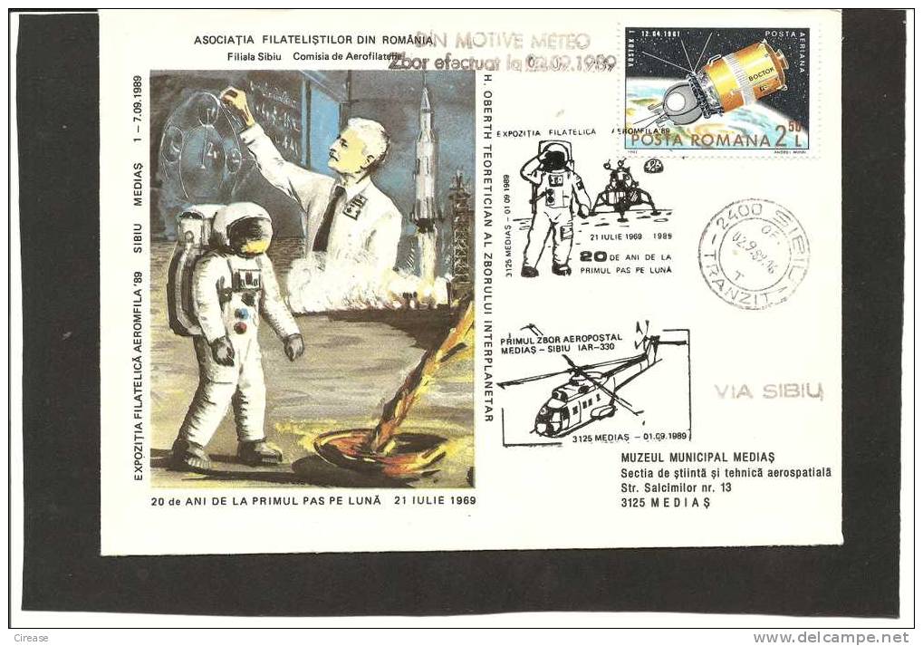 ROMANIA  Cover 1989 HERMANN OBERTH Mission, Space,rocket Obliteration Concordance MEDIAS - Andere & Zonder Classificatie