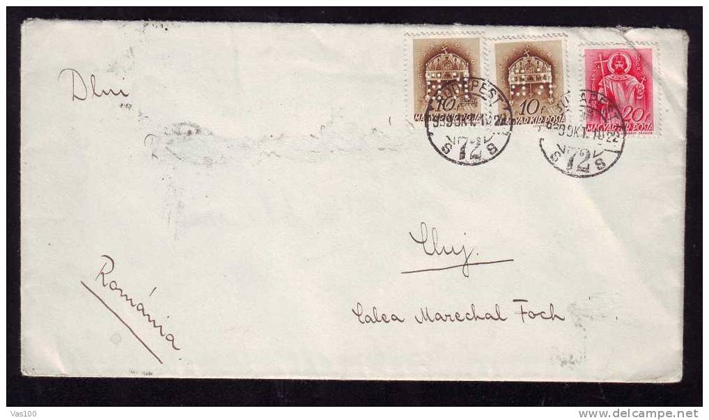 Hungary To Romania - Cluj 1939  AIR MAIL  Cover, PERFINS  STAMPS Patten "KB". - Perforiert/Gezähnt