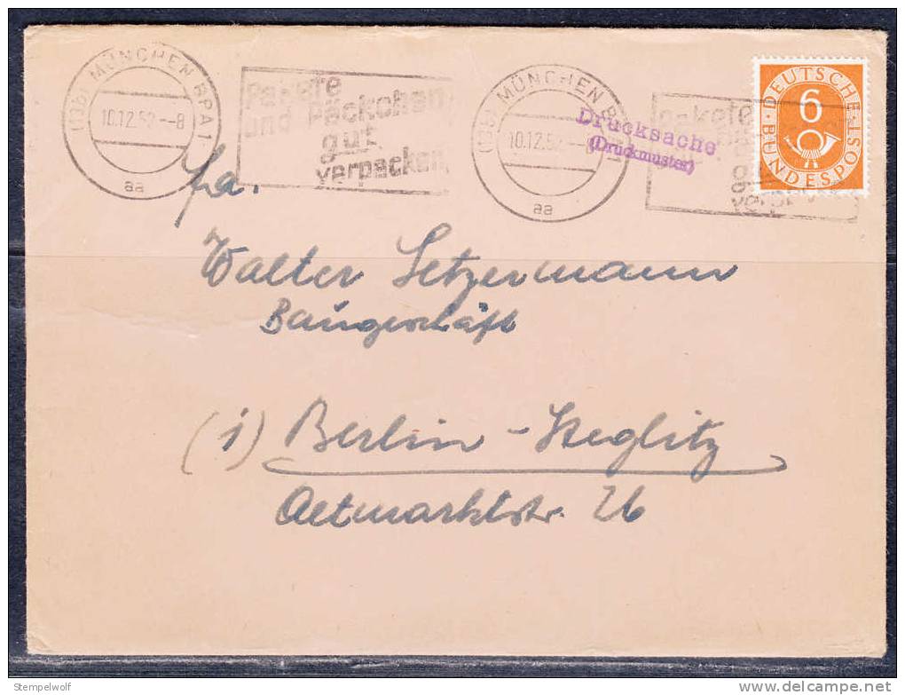 Drucksache Bis 50g, EF Posthorn, Bandstempel Pakete Und Paeckchen... Muenchen, Nach Berlin 1952 (40197) - Briefe U. Dokumente