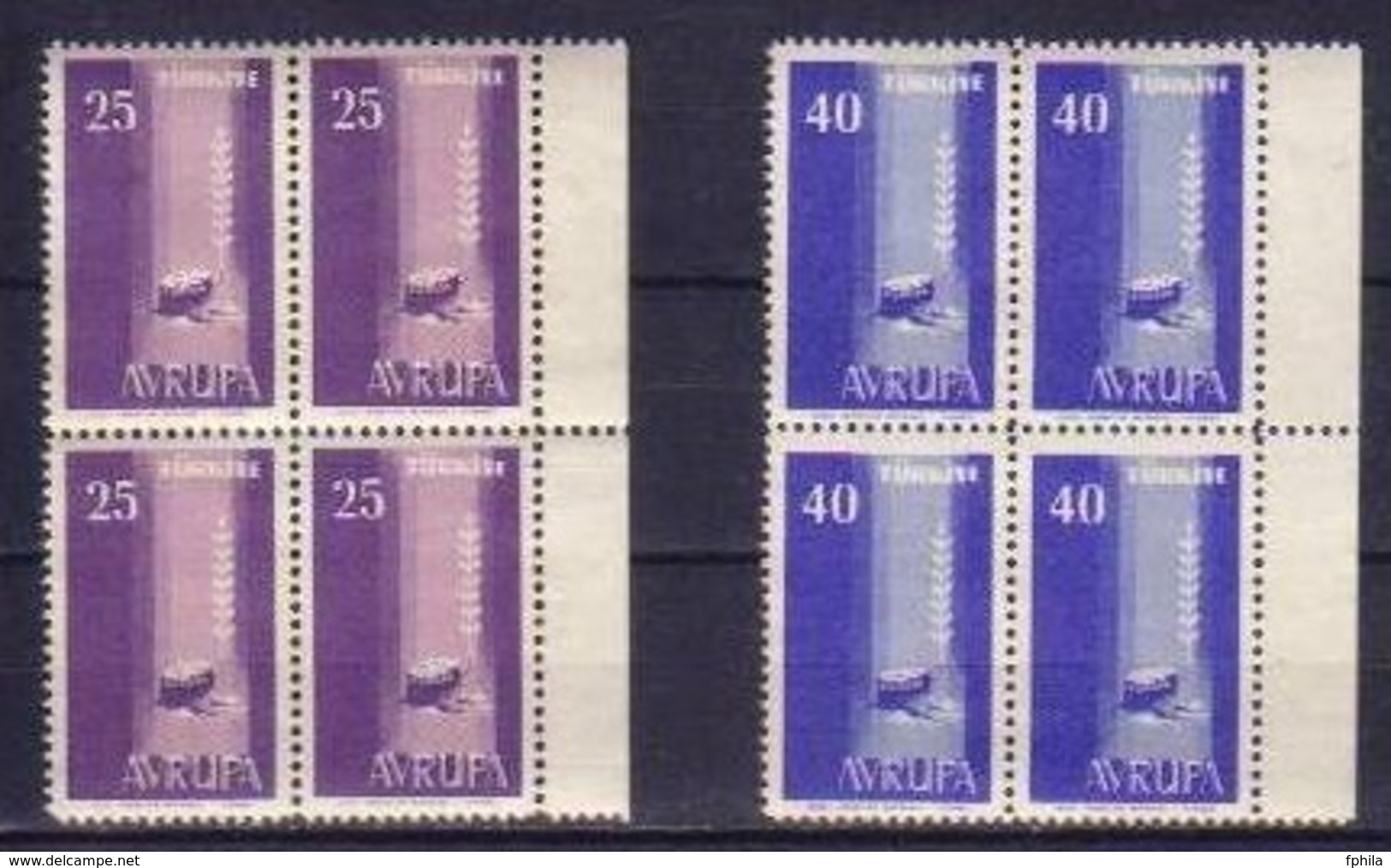 1958 TURKEY EUROPA CEPT BLOCK OF 4 MNH ** - 1958