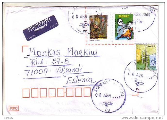 GOOD BRAZIL Postal Cover To ESTONIA 2009 - Good Stamped: Handwork; Music - Briefe U. Dokumente