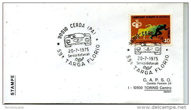 X BUSTA COVER 59^ TARGA FLORIO 1975 CON ANNULLO SPECIALE & AFFRANCATURA - Car Racing - F1