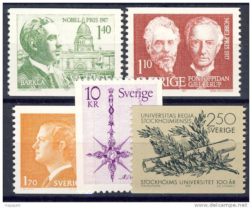 #Sweden 1977-78. 5 Diff.. Michel 1010-11+33+37. Value: MNH(**) - Unused Stamps