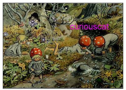 MUSHROOM CHILDREN PLAYING In CREEK  TOMTEBOBARNEN PILZKINDER POSTCARD ELSA BESKOW SWEDEN - Other & Unclassified