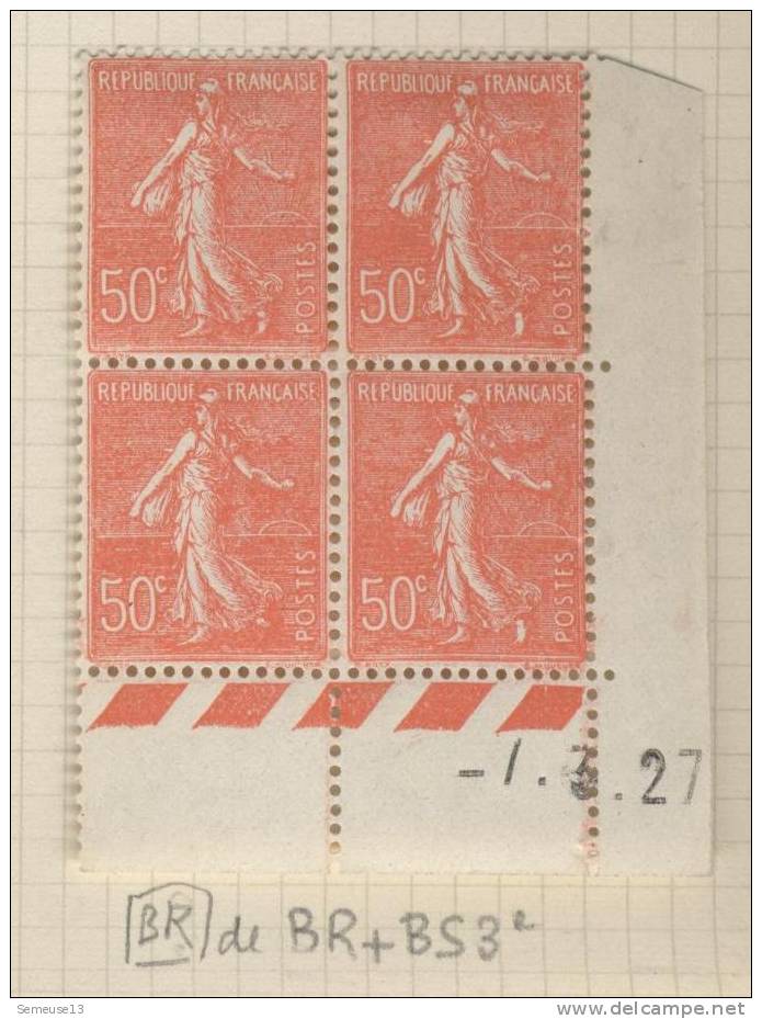 Semeuse Lignée 50 C. Rouge En Bloc De 4 Coin Daté Du 7.3.27 - 1903-60 Semeuse Lignée