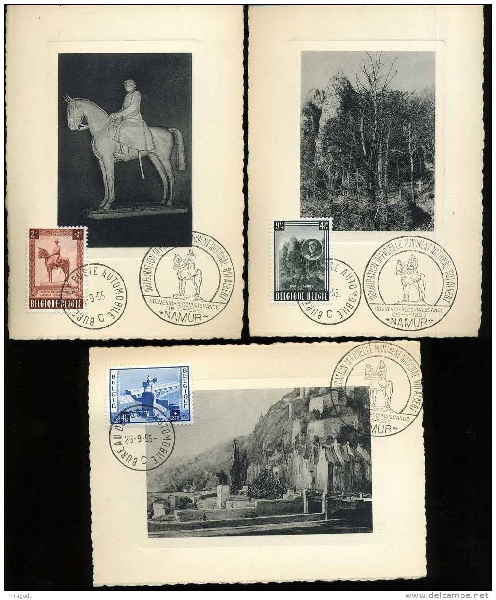 25-9-1955   Monument Roi Albert  Série De 3 Cartes - 1951-1960