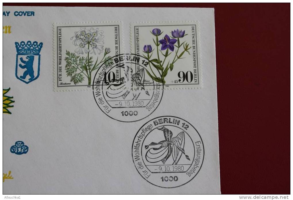 BERLIN WOHLFAHRTSMARKEN  FLEURS FLOWERS  ERSTTAGSBRIEFE FIRST DAY COVER 1ER JOUR DEUTSCHEBUNDESPOST ALLEMAGNE 1980 FDC - Other & Unclassified