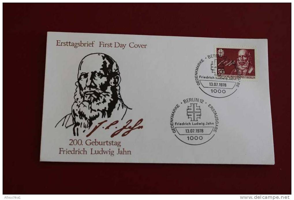 BERLIN 200 GEBURTSAG FRIEDRICH LUDWIG JAHN ERSTTAGSBRIEFE FIRST DAY COVER 1ER JOUR DEUTSCHEBUNDESPOST ALLEMAGNE 1978 - Other & Unclassified