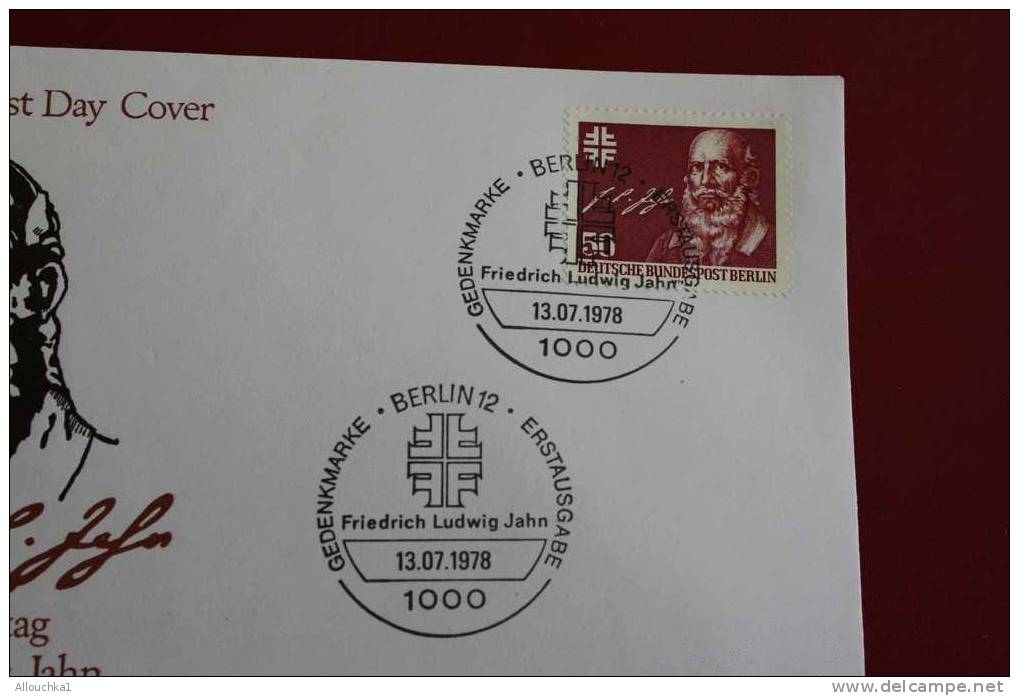 BERLIN 200 GEBURTSAG FRIEDRICH LUDWIG JAHN ERSTTAGSBRIEFE FIRST DAY COVER 1ER JOUR DEUTSCHEBUNDESPOST ALLEMAGNE 1978 - Other & Unclassified