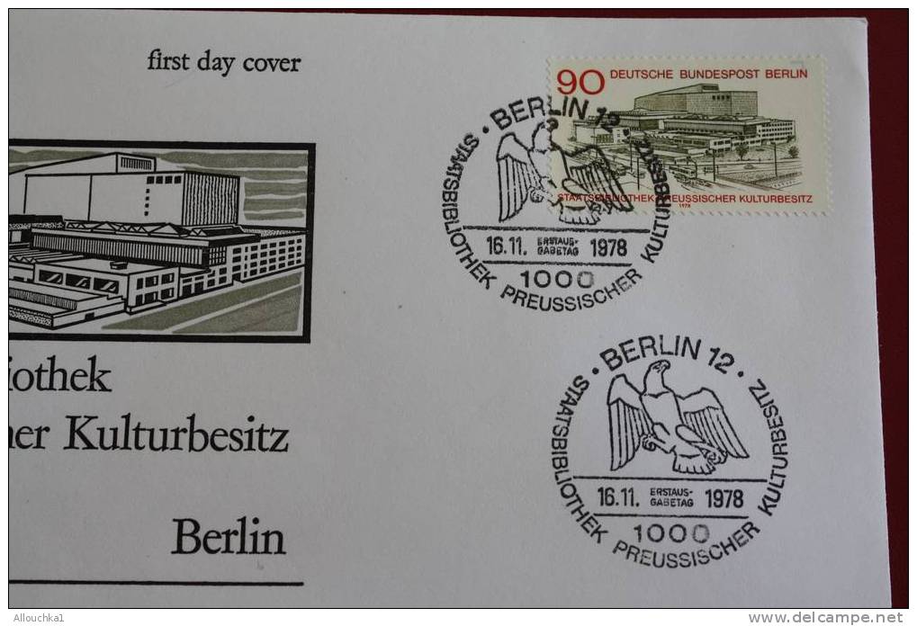 STAATSBIBLIOTHEK PREUSSISCHER KULTURBES BERLIN ERSTTAGSBRIEFE FIRST DAY COVER 1ER JOUR DEUTSCHEBUNDESPOST ALLEMAGNE 1978 - Andere & Zonder Classificatie