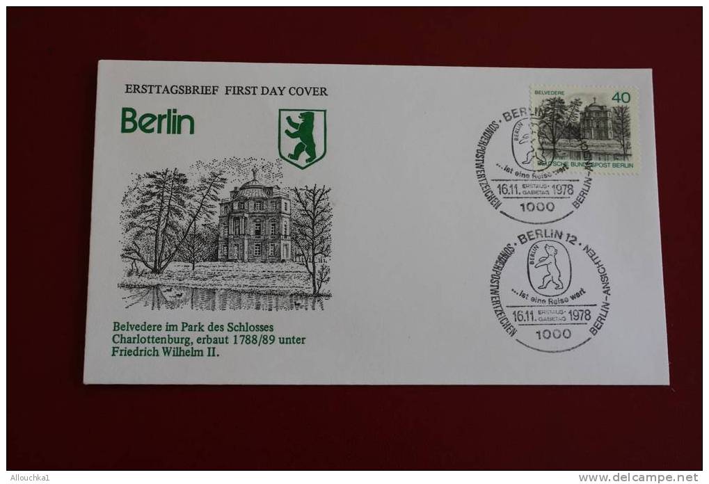 BELVEDERE PARK SCHLOSSES CHARLOTTENBURG BERLIN ERSTTAGSBRIEFE FIRST DAY COVER 1ER JOUR DEUTSCHEBUNDESPOST ALLEMAGNE 1978 - Other & Unclassified