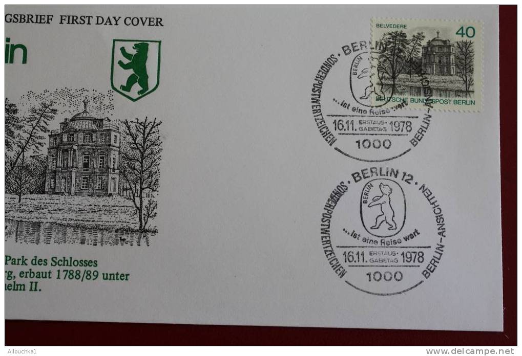 BELVEDERE PARK SCHLOSSES CHARLOTTENBURG BERLIN ERSTTAGSBRIEFE FIRST DAY COVER 1ER JOUR DEUTSCHEBUNDESPOST ALLEMAGNE 1978 - Andere & Zonder Classificatie