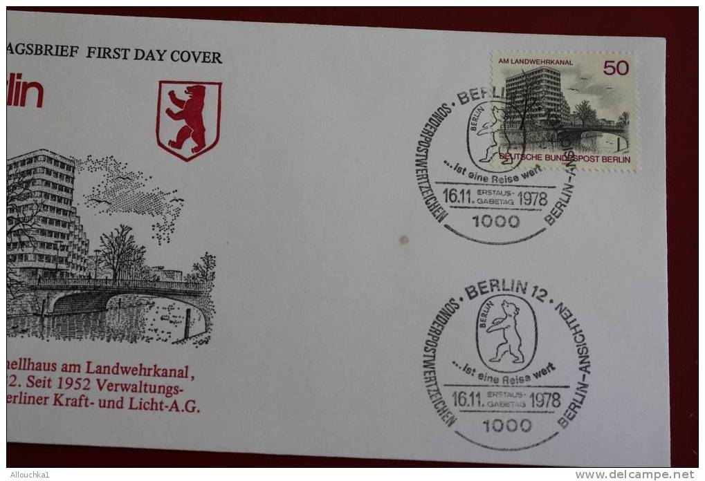 EHEMALIGES LANDWEHRKANAL ERBAUT VERWALT BERLIN ERSTTAGSBRIEFE FIRST DAY COVER 1ER JOUR DEUTSCHEBUNDESPOST ALLEMAGNE 1978 - Other & Unclassified