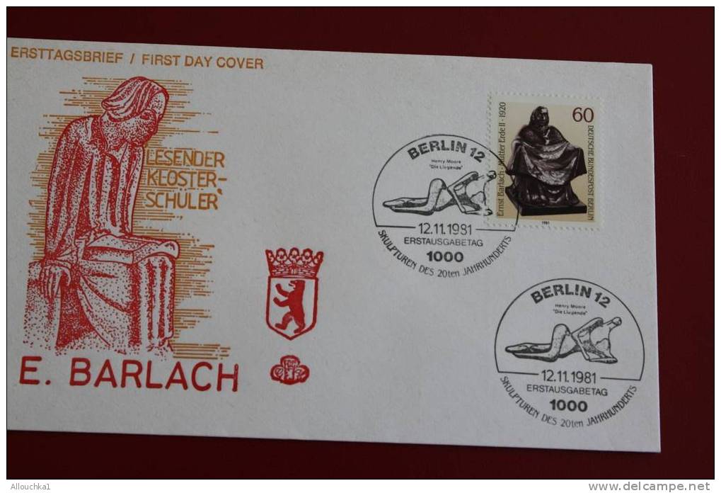 E. BARLACH LESENDER KLOSTER SCHULER  BERLIN ERSTTAGSBRIEFE FIRST DAY COVER 1ER JOUR DEUTSCHEBUNDESPOST ALLEMAGNE 1981 - Other & Unclassified