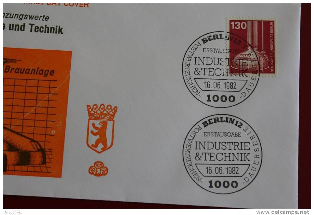 INDUSTRIE & TECHNIK BARUANLAGE  BERLIN ERSTTAGSBRIEFE FIRST DAY COVER 1ER JOUR DEUTSCHEBUNDESPOST ALLEMAGNE 1982 - Other & Unclassified