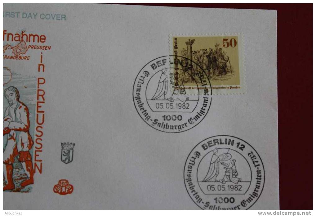 250 J. AUFNAHME SALZBURGER EMIGRANTEN BERLIN ERSTTAGSBRIEFE FIRST DAY COVER 1ER JOUR DEUTSCHEBUNDESPOST ALLEMAGNE 1982 - Other & Unclassified