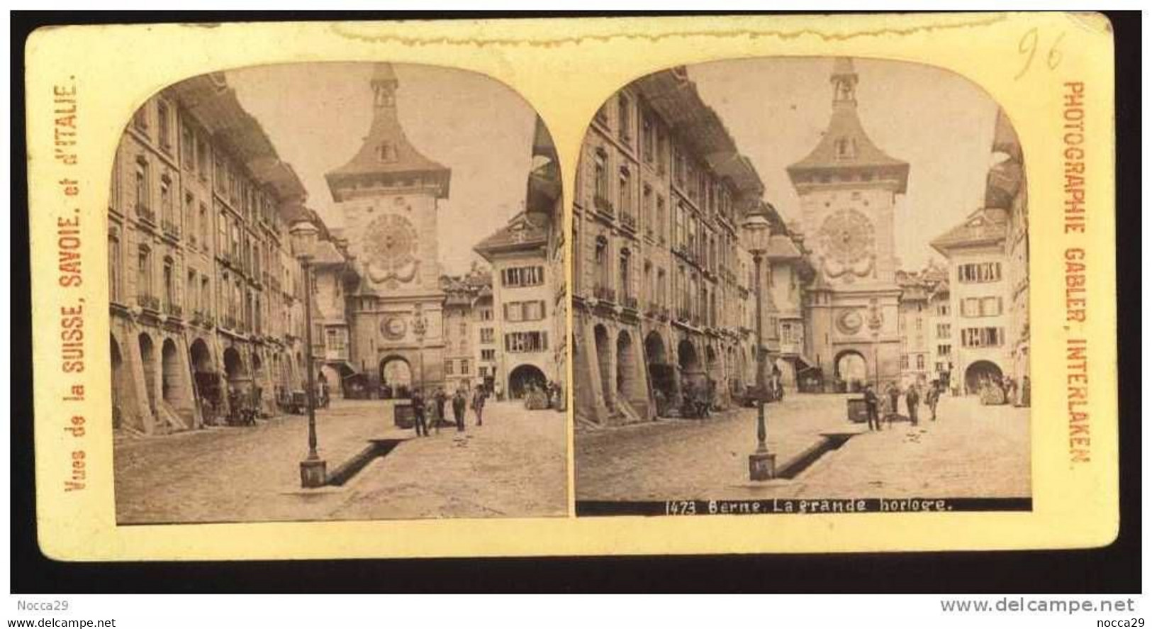 SUISSE BERNE BERN BERNA DEBUT DE 1900  LA GRANDE HORLOGE. STEREOPHOTO ORIGINALE. STUMP EDITEUR INTERLAKEN - Lieux