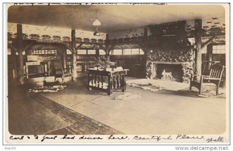 Linger Longer Resort Quilcene WA, Interior View On C1919 Vintage Real Photo Postcard, Fireplace, Furs - Other & Unclassified
