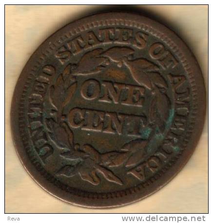 UNITED STATES USA  1 CENT  WREATH FRONT WOMAN BRAIDED HAIR  BACK  1847 KM67 READ DESCRIPTION!! - 1840-1857: Braided Hair