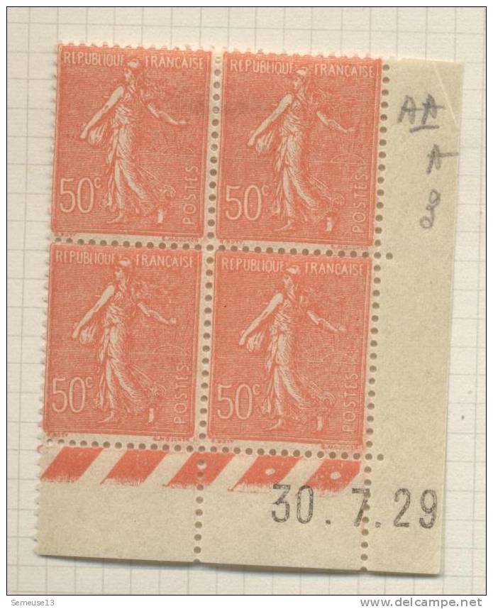 Semeuse Lignée 50 C. Rouge En Bloc De 4 Coin Daté Du 30.7.29 - 1903-60 Sower - Ligned