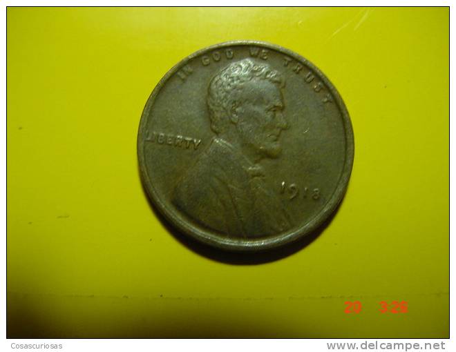 824 UNITED STATES USA  ESTADOS UNIDOS ONE CENT     YEAR 1918  VF    OTHERS IN MY STORE - 1909-1958: Lincoln, Wheat Ears Reverse