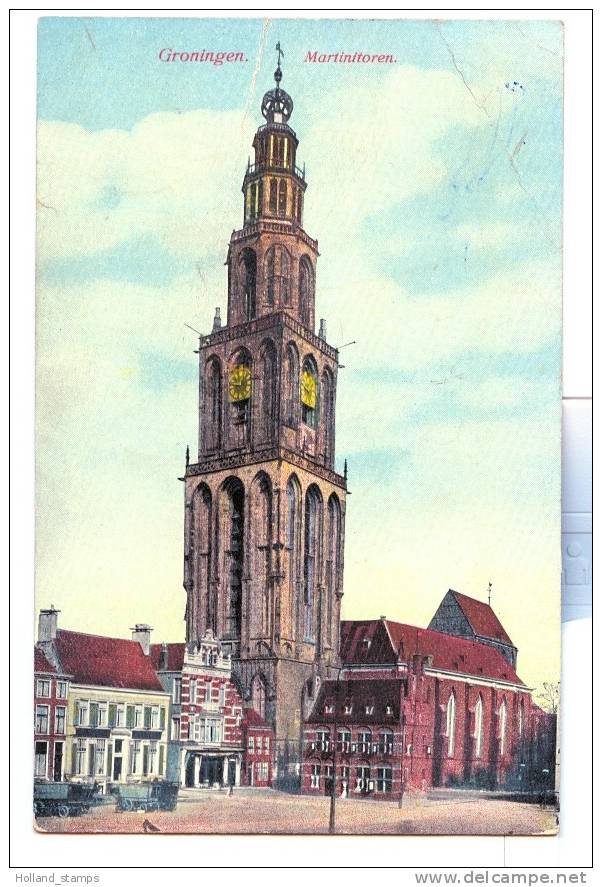 ANSICHTKAART GRONINGEN MARTINITOREN  (331)  GELOPEN 1913 NAAR HOGEVEEN STEMPEL UITHUIZERMEEDEN - Groningen
