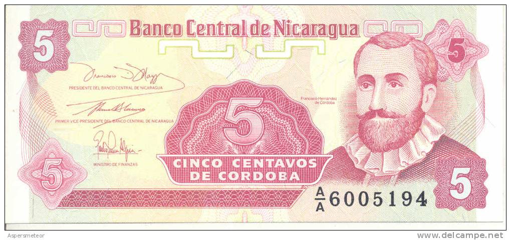 BANCO CENTRAL DE NICARAGUA. CINCO CENTAVOS DE CORDOBA. FRANCISCO HERNANDEZ DE CORDOBA. BUEN ESTADO CUAC - Nicaragua