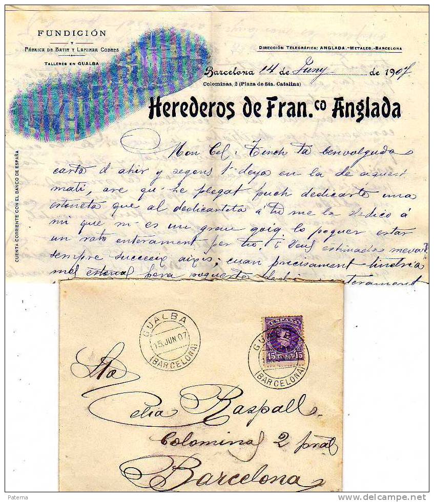 2557     Carta, GUALBA ( Barcelona) 1907, Cover,   Alfonso Xlll, Cadete - Cartas & Documentos