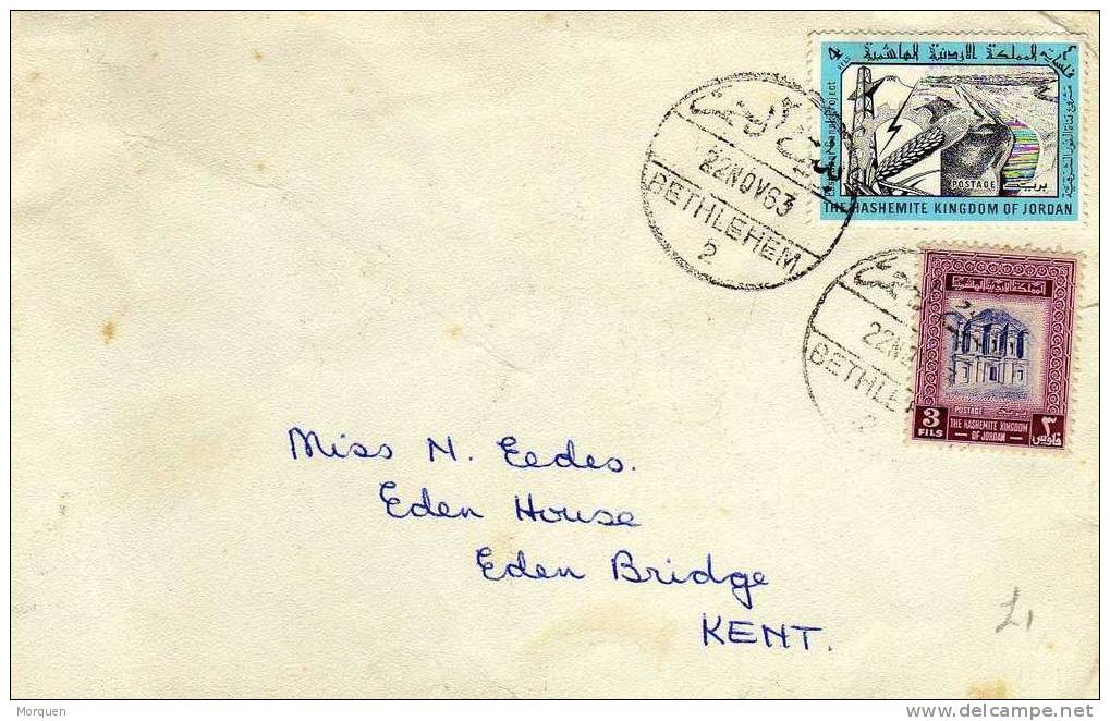 1764. Carta BETHLEHEM  (Jordania) 1963 A Kent (Inglaterra) - Giordania