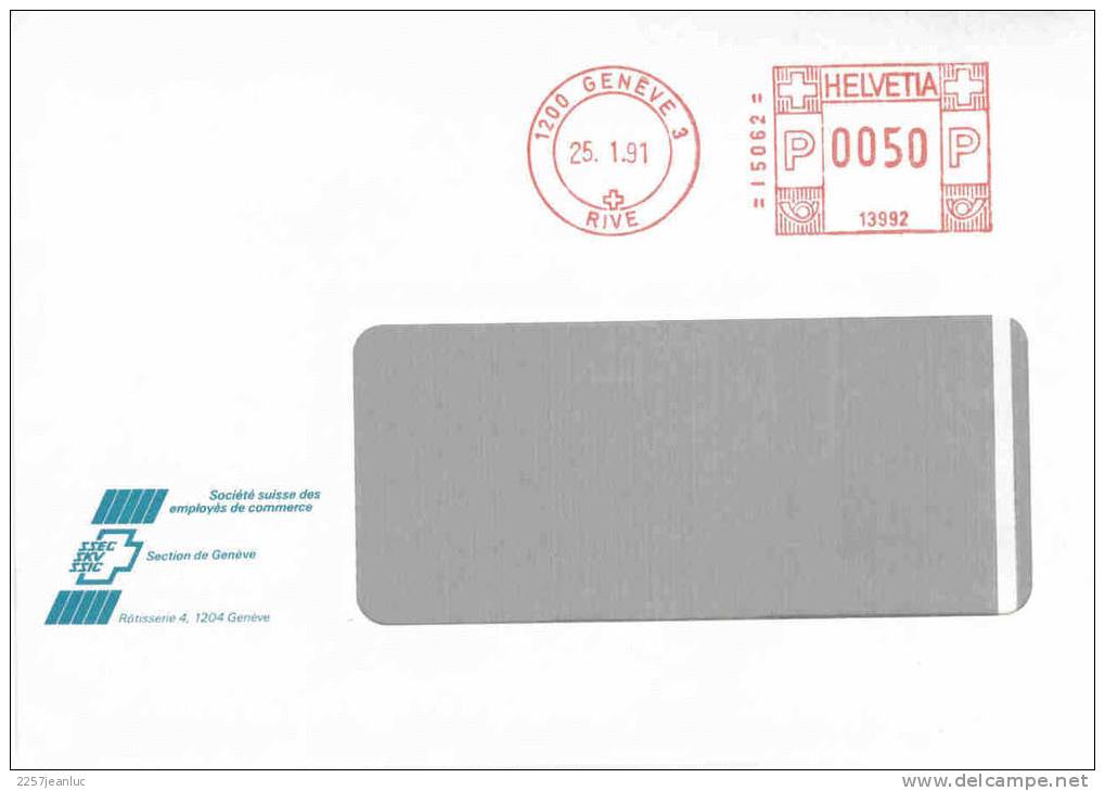 Marque Postal  De Genève Du 25/01/1991 Sur Lettre Pub  Societe Suisse Des Employées De Commerce - Brieven En Documenten