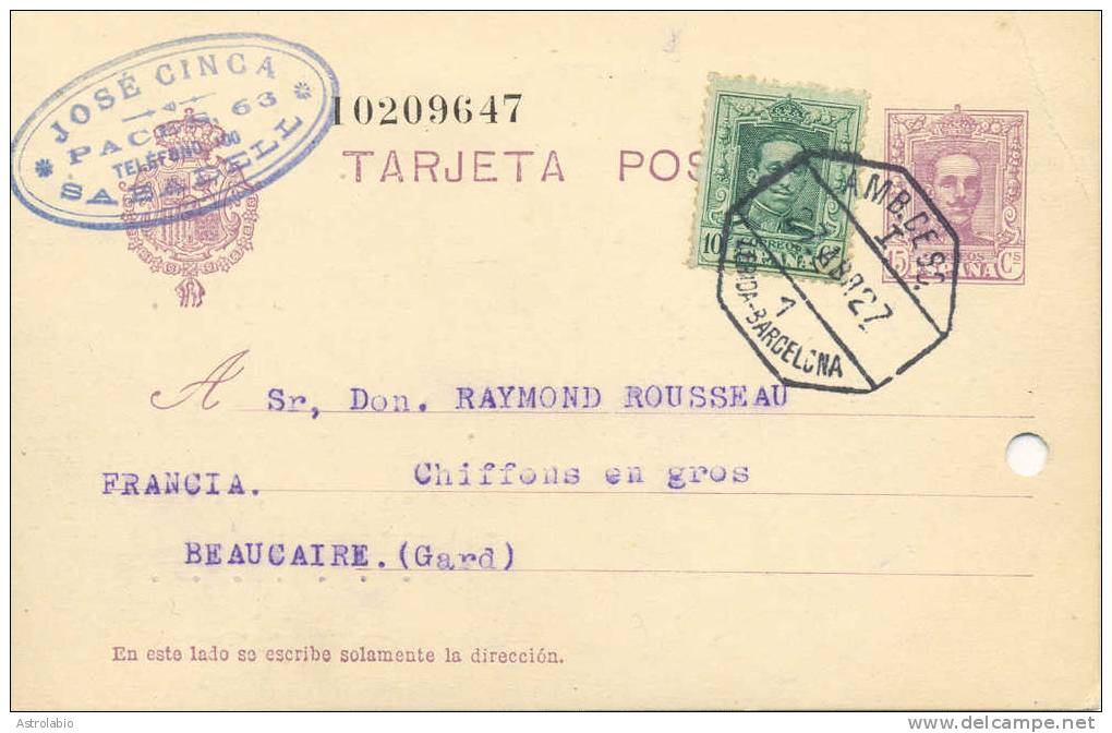 AMB. Lérida-Barcelona 1927 Matasellos Ambulante Ver 2 Scan - 1850-1931
