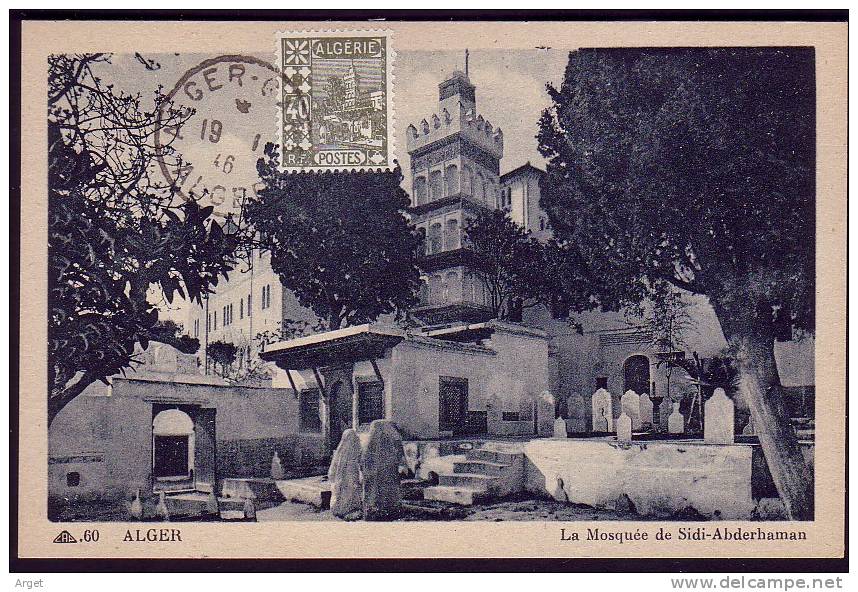 Carte-Maximum ALGERIE, N°Yvert  45 (Alger) Obl 19.1.46 Alger-Gare - Maximumkarten