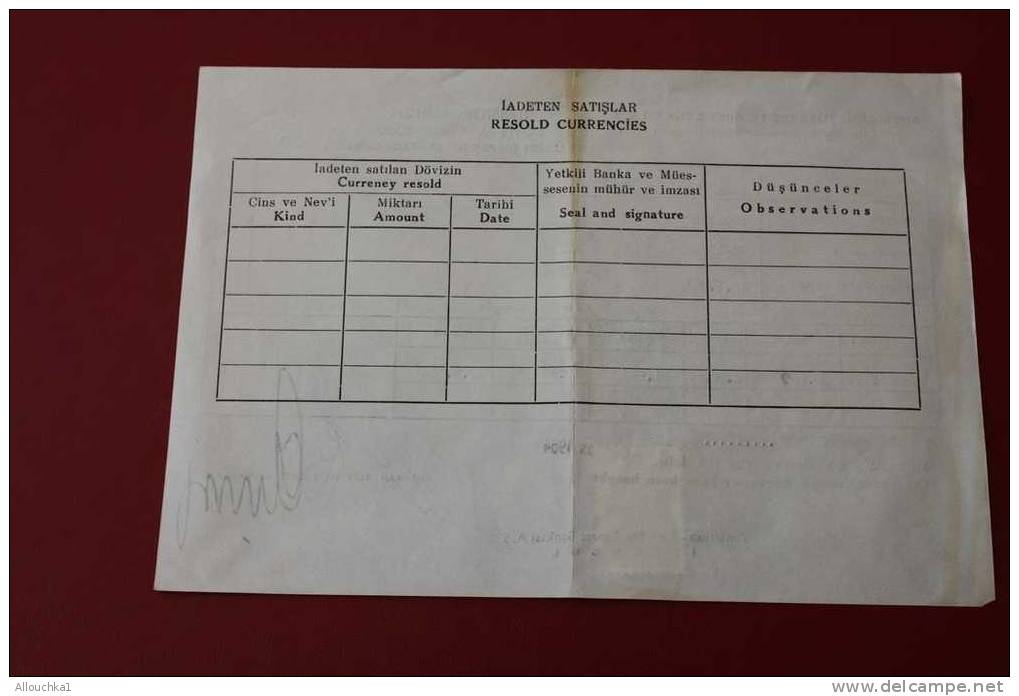 10-8-1964-TICKET EMBARQUEMENT-TICARET BANKASI A.S.-AMERICAN-TURK-TURIST LERE MAHSUS DOVIZ ALIM BORDROSOU + TIMBRE FISCAL - Mundo