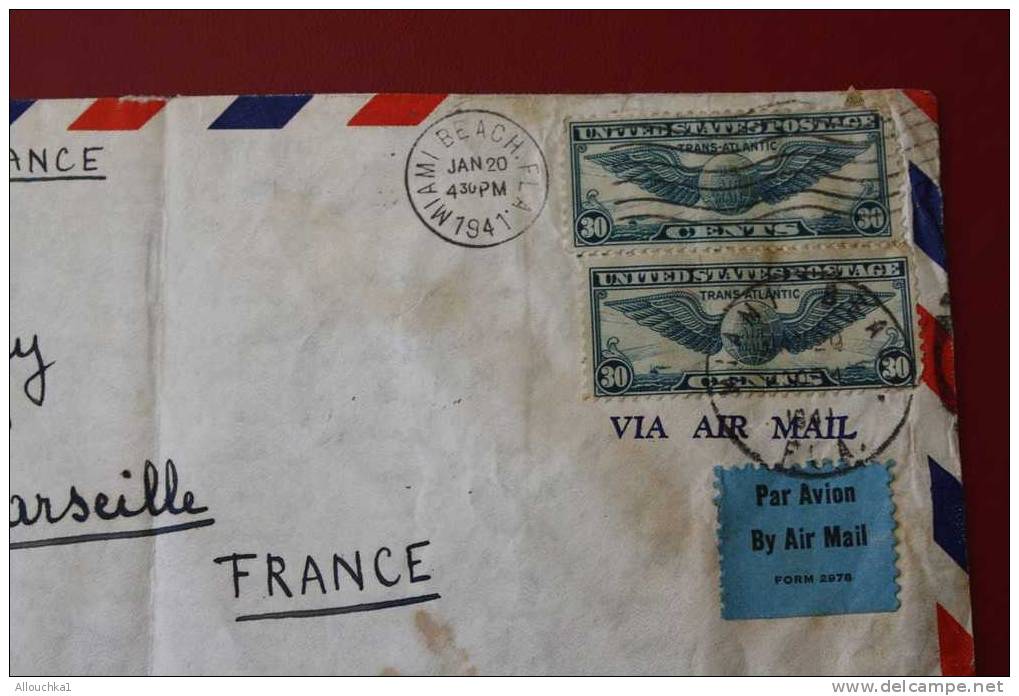 USA - CENSOR-CENSURE-20-01-1941 -MARCOPHILIE-LETTER -PAR AVION-BY TRANSATLANTIQUE AIR MAIL CLIPPER TO "LISBON"PORTUGAL - Lettres & Documents