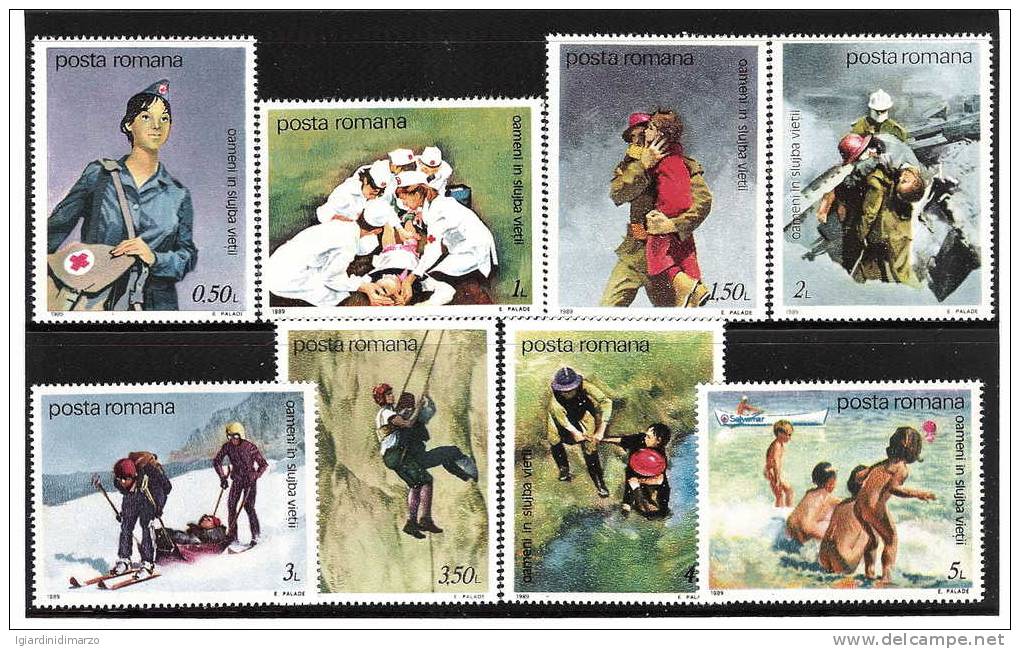 ROMANIA - 1989 - 8 VALORI DEDICATI AGLI AGLI UOMINI AL SERVIZIO DELL' UOMO - NUOVI S.T.L. - IN BUONE CONDIZIONI. - Unused Stamps